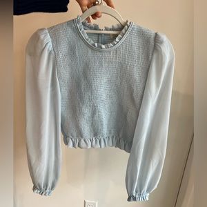 Aritzia Wilfred smocked chiffon blouse size XS — light blue